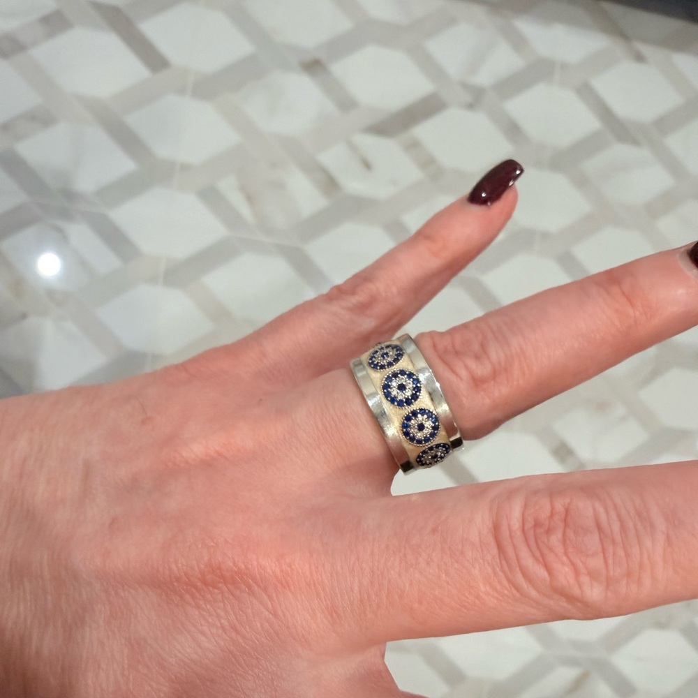 Sterling Silver 925 Blue Sapphire and White Topaz Ring - Picture 4 of 4